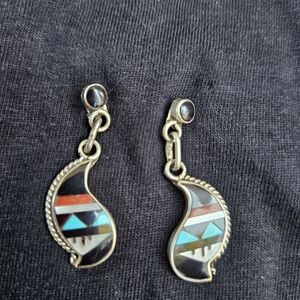 Vintage Zuni Inlaid Sterling Earrings
